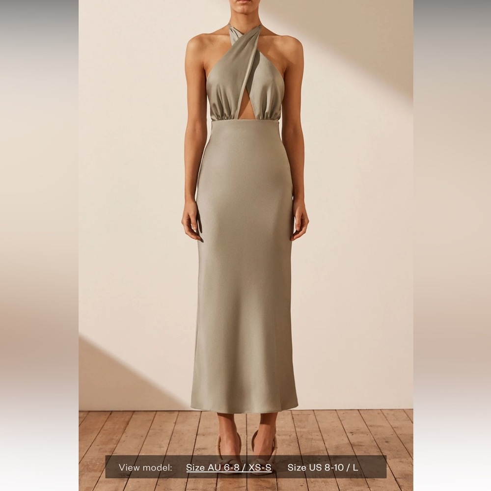 Shona Joy NWT Luxe Cross Front Halter Midi Dress - Eucalyptus - still in the bag